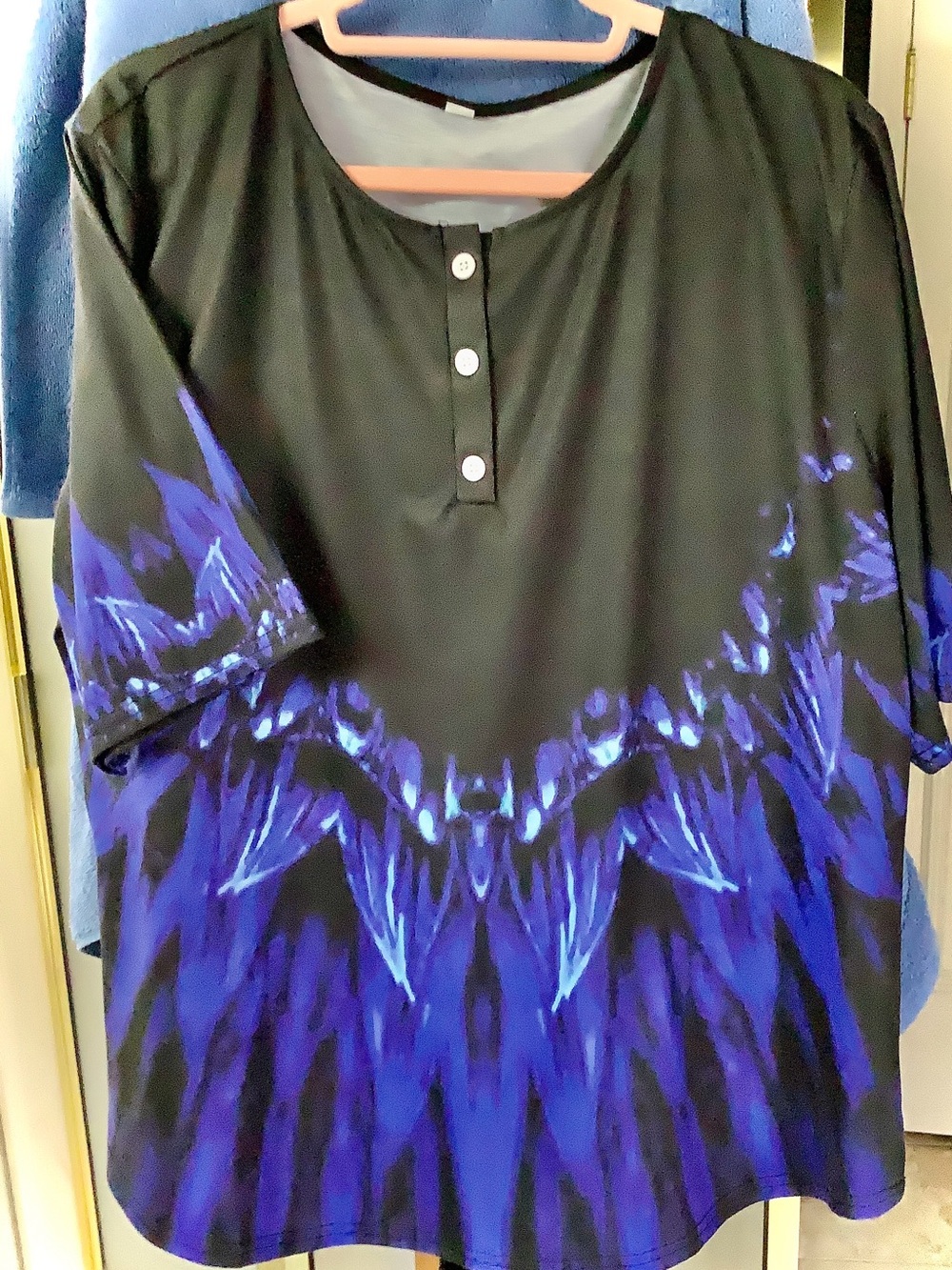 Black Tunic Top with Bold Blue Abstract Print